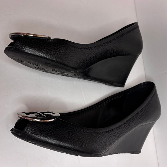 Tory Burch Black & Silver Sally Wedge Size 8.5M - Picture 5 of 10
